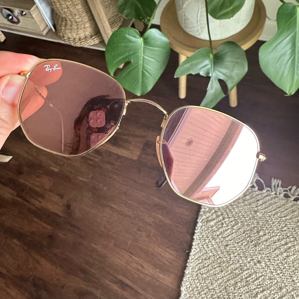Ray Ban Pink/Rose Gold Hexagonal Sunglasses